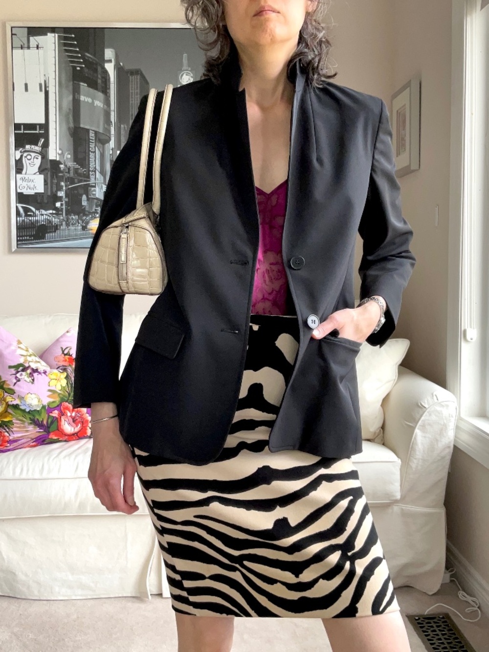 Weekend MaxMara black “swishy” fabric with stretch blazer
